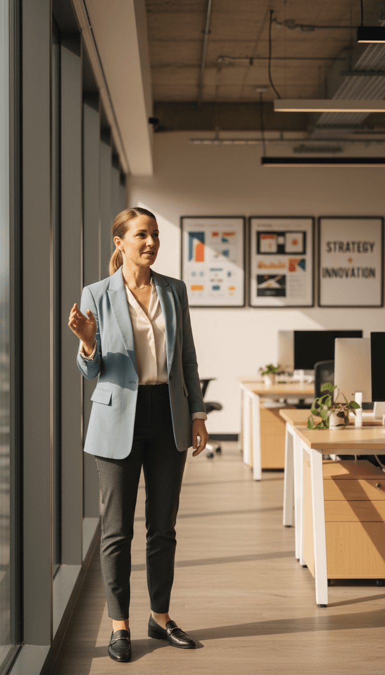 Management consultant collaborating with business owner at office desk